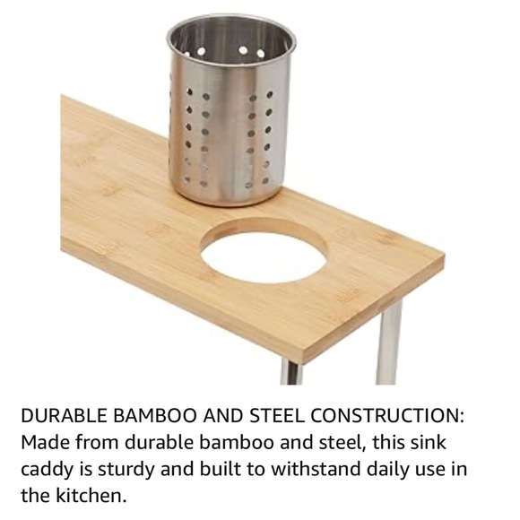 New-Bamboo Kitchen Sink Helper Shelf with Removable stainless utensil cubby - Picture 10 of 11